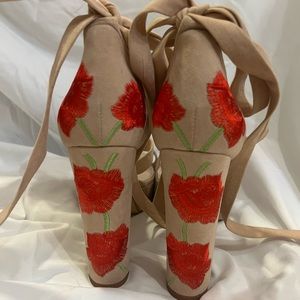 Embroidered Faux Suede Strappy Platforms